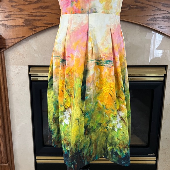 Lafayette 148 New York‎ Abstract Watercolor Sunset Garden Dress Size 16 - Picture 9 of 12